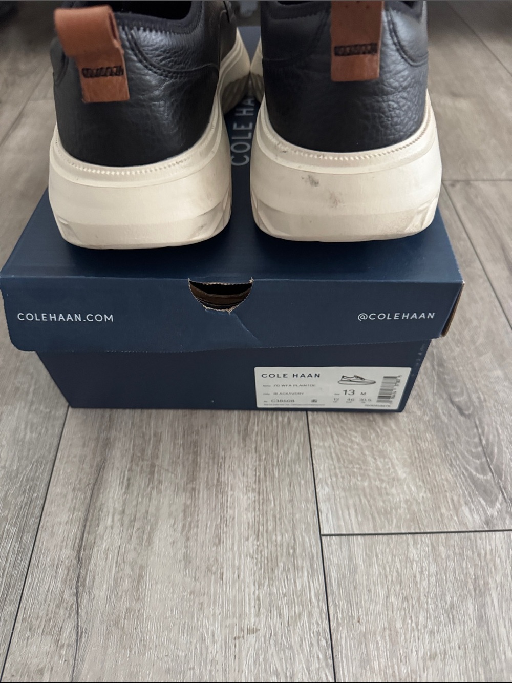 Cole Haan Black Leather Sneakers with Cream Midsole and Brown Heel Tab